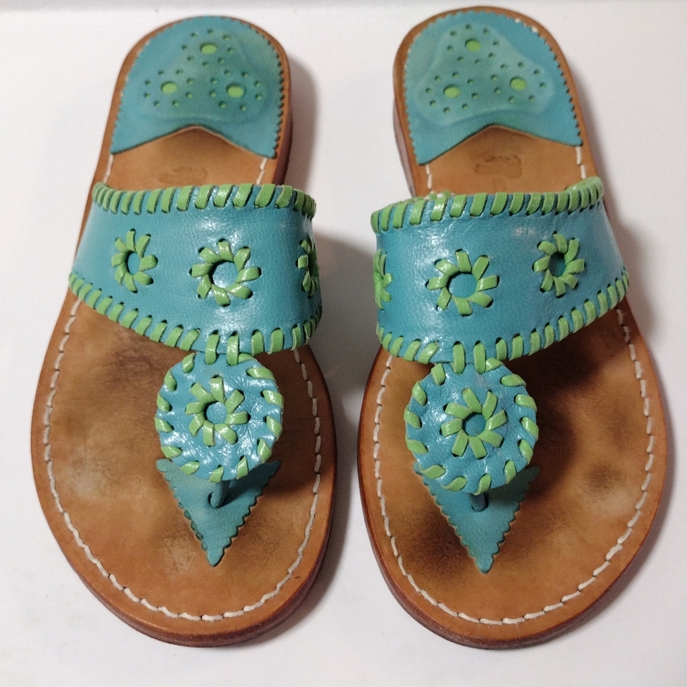 STEPHEN BONANNO Palm Beach Women's Leather Flat Thong Summer Sandals Teal 6.5